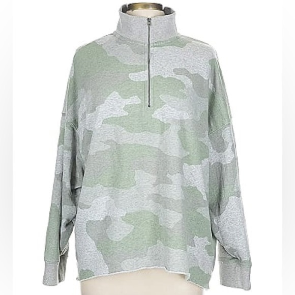 aerie Tops - Aerie Washed Camo Quarter-Zip Pullover Sweater